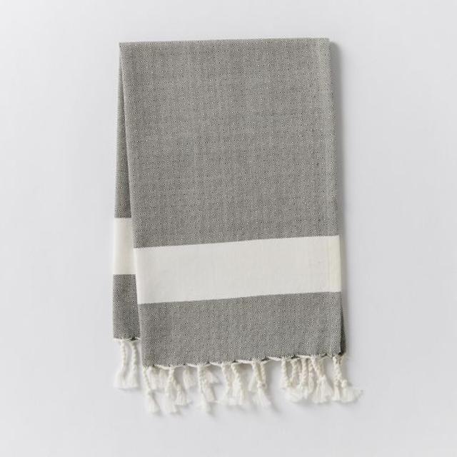 Honeycomb Tassel Hand Towels, Natural/Slate