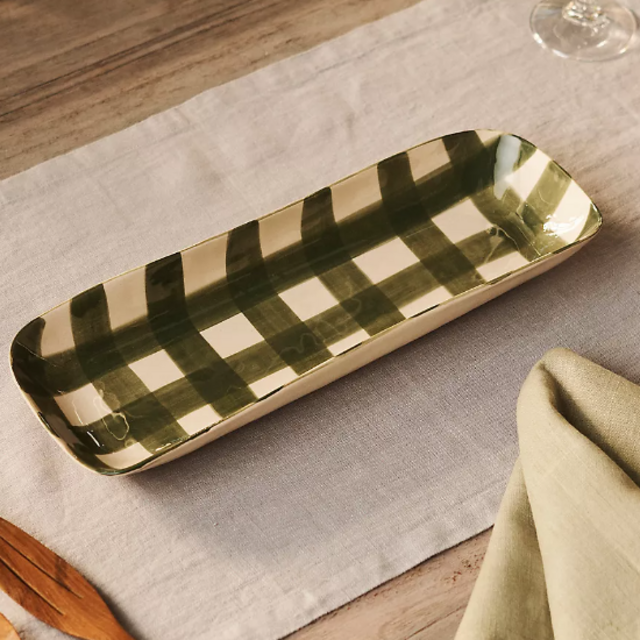 Color Wash Gingham Rectangle Serving Platter