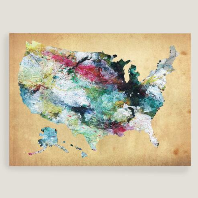 Watercolor USA Map Canvas Wall Art