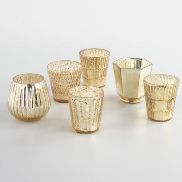 Gold Mercury Glass Votive Candleholders Set of 6