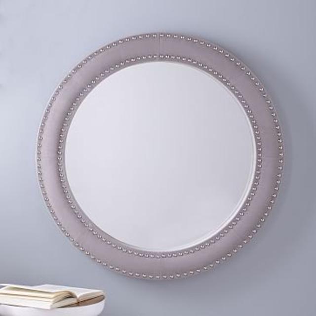 Upholstered Round Mirror - Dove Gray Velvet