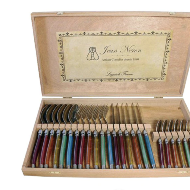 Laguiole Rainbow Flatware in Wooden Box (Set of 24)