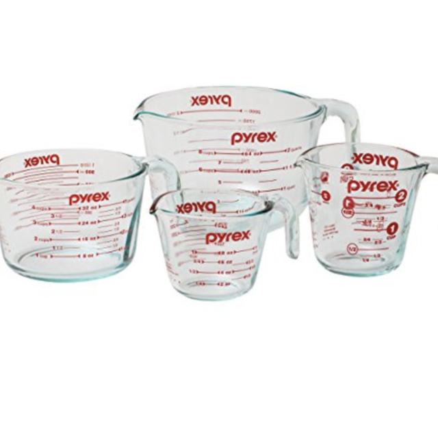 Pyrex 4-Piece Glass Measuring Cup Set with Large 8 Cup Measuring Cup