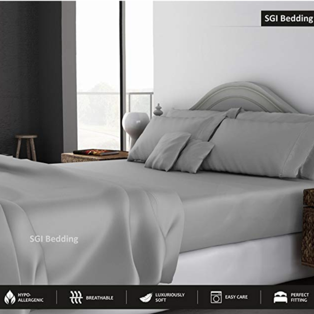 QUEEN SHEETS LUXURY SOFT 100% EGYPTIAN COTTON - Sheet Set for Queen Mattress Silver Gray SOLID 15" Deep Pocket # Exotic Bedding Collection