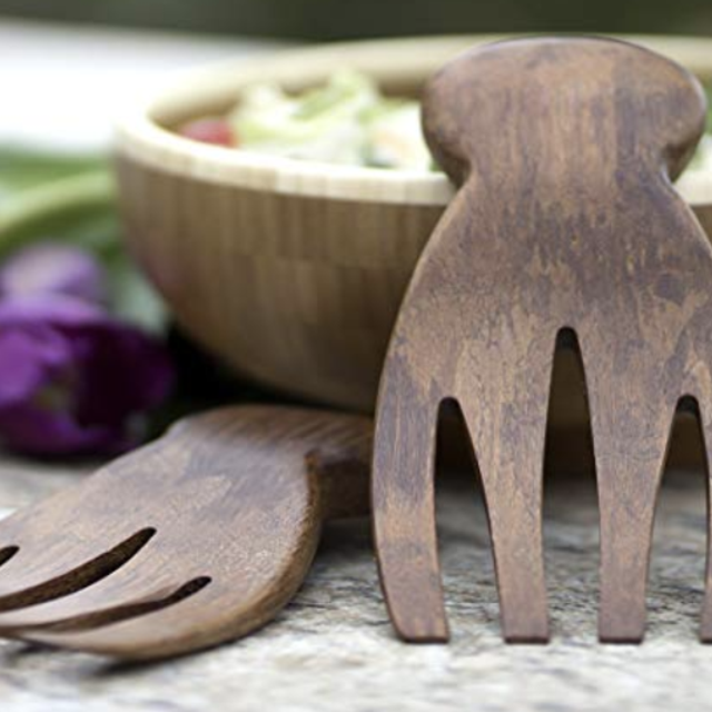 Totally Bamboo Edward Salad Hands, Dark Bamboo Salad Servers