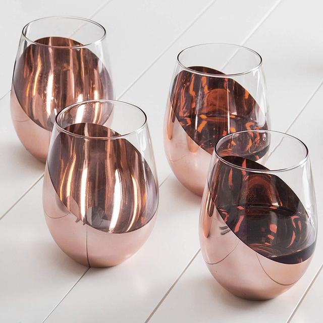 Modern Copper Stemless Wine Glasses, Set of 4