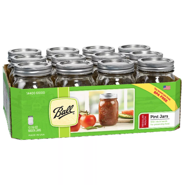 Ball 16oz 12pk Glass Regular Mouth Mason Jar with Lid and Band