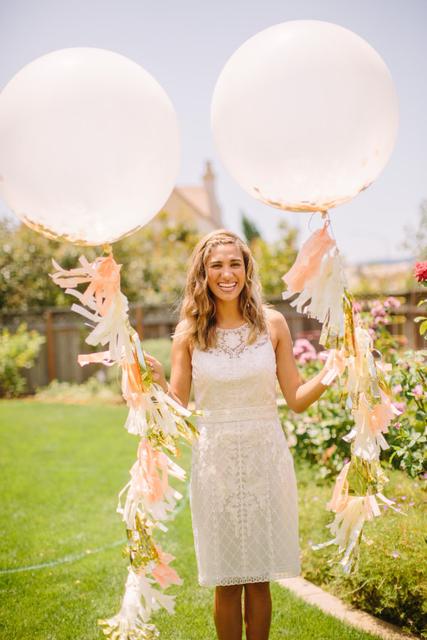 Peach, Ivory and Gold Jumbo Confetti Balloon with Tassels - As Seen on Wedding Chicks