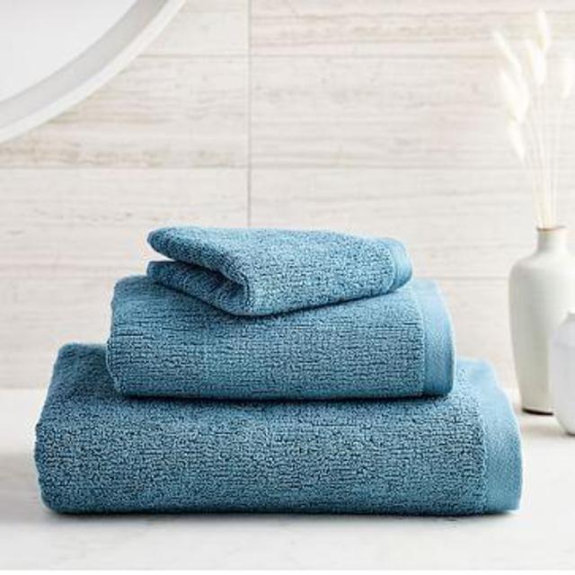 Organic Textured Towel, Set Of 6, Ethereal Blue