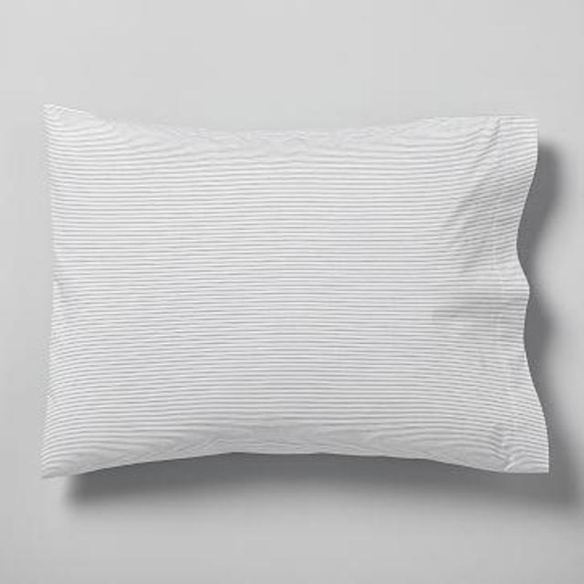 Organic Washed Cotton Double Stripe Standard Pilllowcase, Set Of 2, Slate