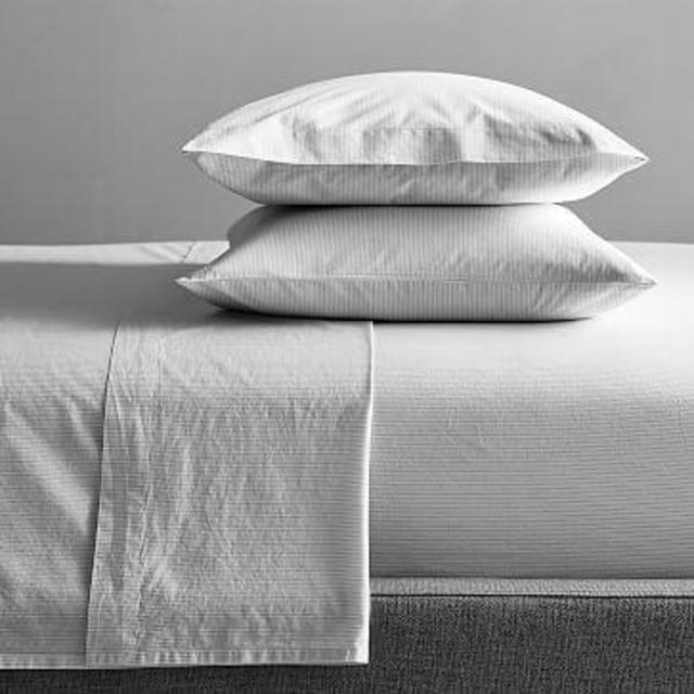 Organic Washed Cotton Double Stripe Sheet Set, Queen, Slate