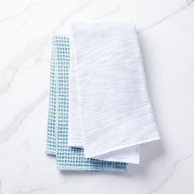Space-Dyed Organic Hand Towels, Set Of 2, Light Pool