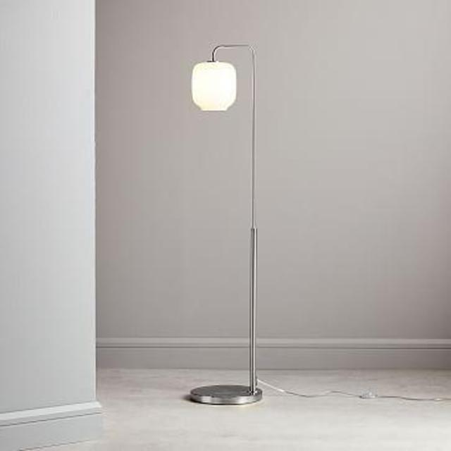 Sculptural Glass Pebble Floor, Small Pebble, Milk Shade, Nickel Canopy