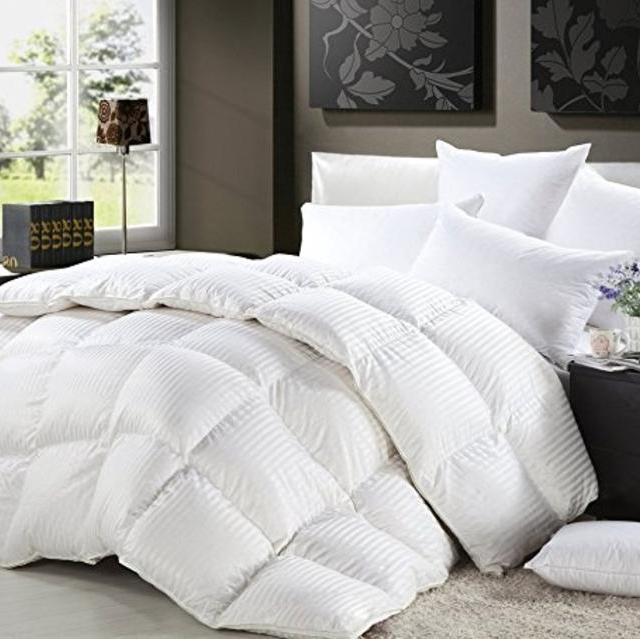 1200 Thread Count KING / CALIFORNIA KING Size Siberian Goose Down Comforter 100% Egyptian Cotton 750FP, 50oz & 1200TC - White Stripe