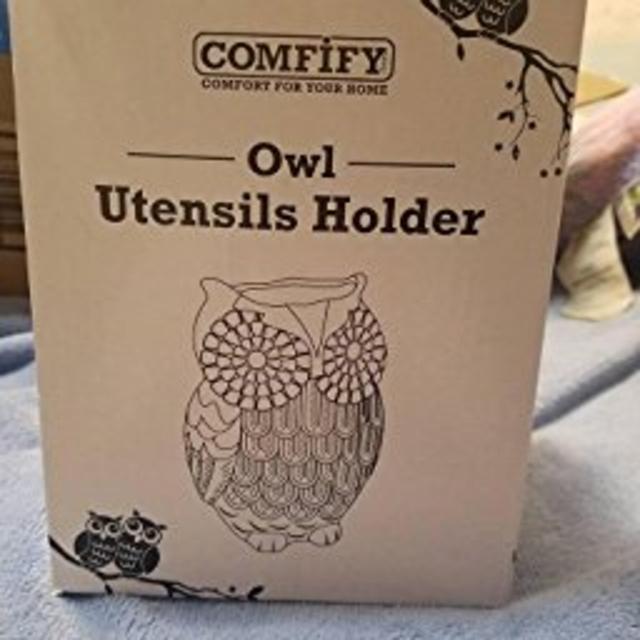 Owl Utensil Holder by Comfify - Decorative Ceramic Cookware Crock & Organizer, in Lovely Aqua Blue Color - Utensil Caddy and Perfect Kitchen Ceramic Décor Gift - 5” x 7” x 4” Size