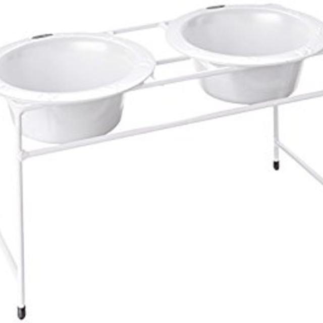 Platinum Pets Double Diner Feeder with Stainless Steel Dog Bowls, 28 oz, White