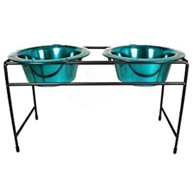 Platinum Pets Double Diner Feeder with Stainless Steel Dog Bowls, 50 oz, Teal