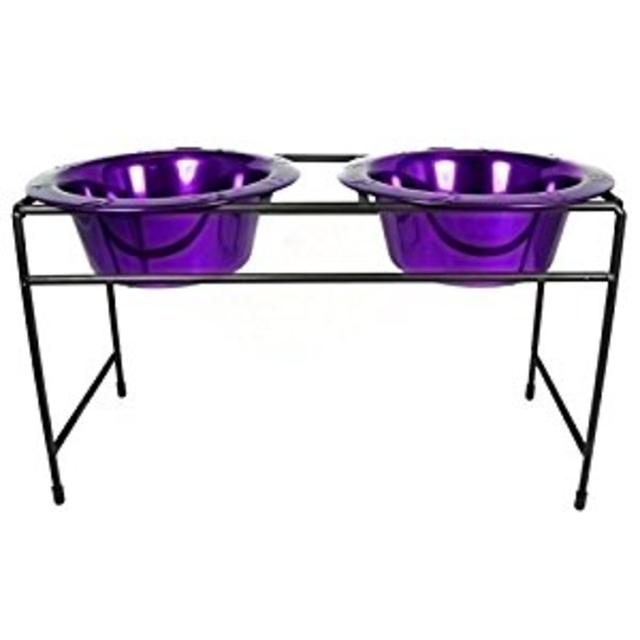 Platinum Pets Double Diner Feeder with Stainless Steel Dog Bowls, 28 oz, Purple