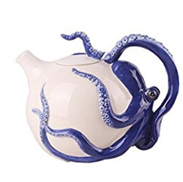 Blue Sky Ceramic Circular Octopus Teapot, 8.5 x 6.5 x 6.5", Blue