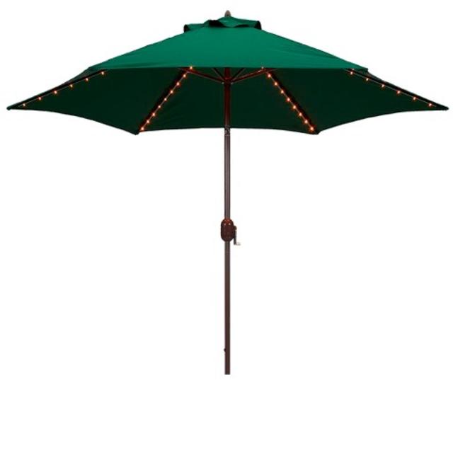 Round Crank Lighted Patio Umbrella - Green 9'