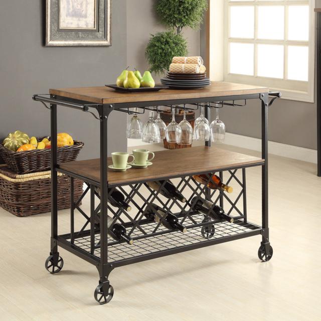 Furniture of America Daimon Industrial Medium Oak Serving Cart