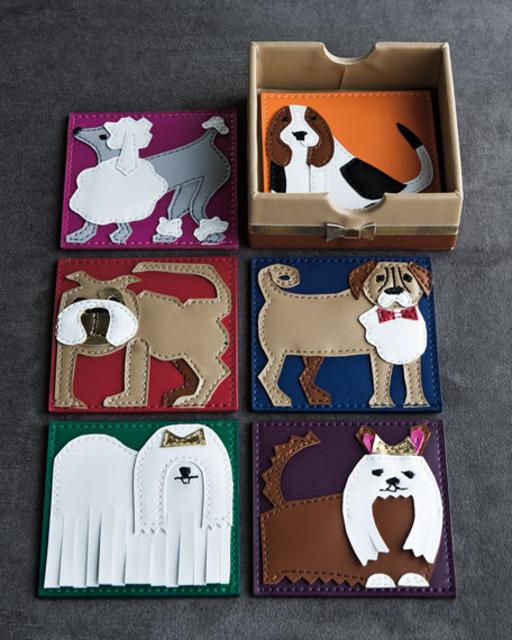 Kim Seybert Doggie Coaster Set												 Pleather Pups Coasters, 6-Piece Set