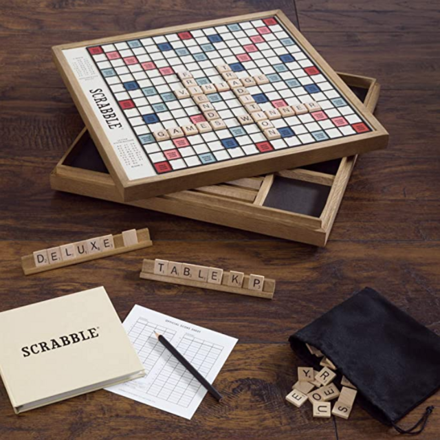 WS Game Company Scrabble Deluxe Vintage Edition with Rotating Game Board