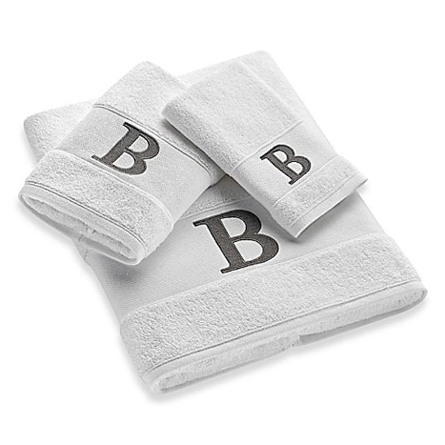 Avanti Silver Block Letter Monogram Letter "L" Turkish Cotton Cuff Hand Towel in White