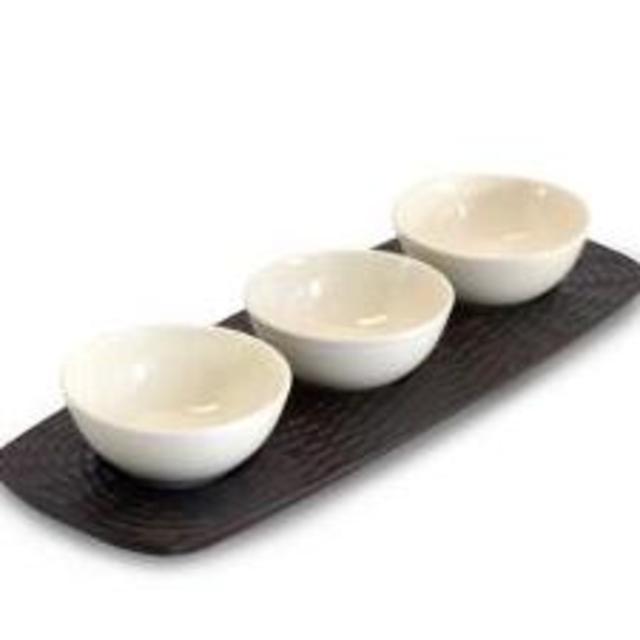 Chocolate Mango Wood 3-bowl Serving Tray (Thailand)