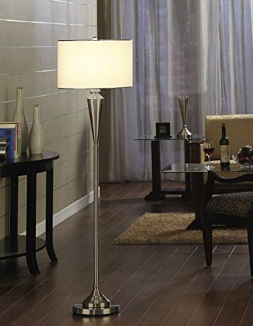 Brushed Nickel & Fabric Shade Standing Floor Lamp