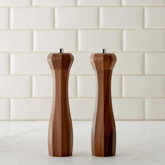 Williams Sonoma Octagonal Walnut Wood Salt and Pepper Mill, Set of 2, 9"