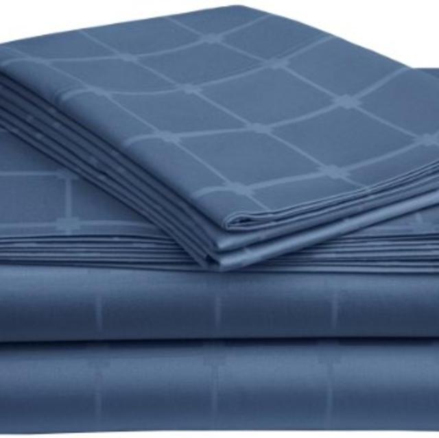 Pinzon 400-threadcount 100% cotton Square Dobby Sheet Set, Queen, Teal Blue