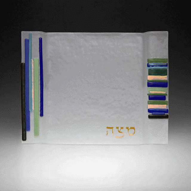 Duo Linear Blue Matzah Plate