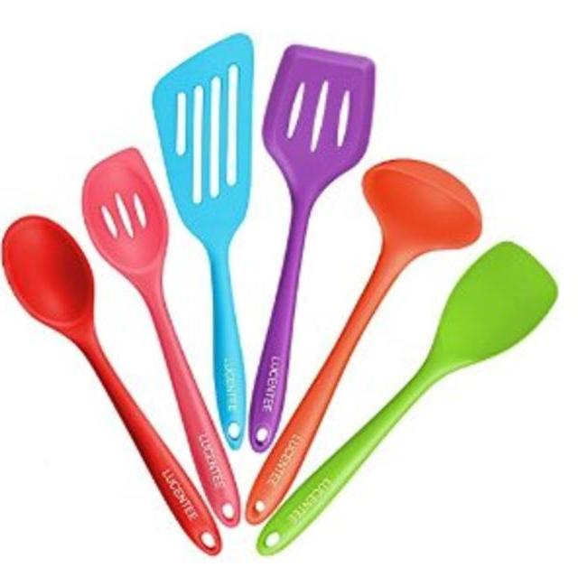 Lucentee® 6-Piece Silicone Cooking Set - 2 Spoons, 2 Turners, 1 Spoonula / Spatula & 1 Ladle - Heat Resistant Kitchen Utensils (Multicolor)