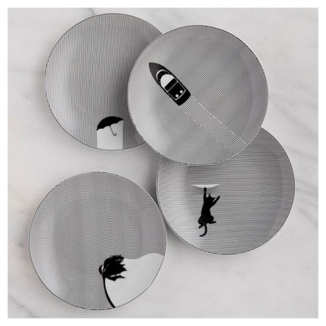 Cheeky® 6" Porcelain Appetizer Plate - Fine Lines - 4-pack