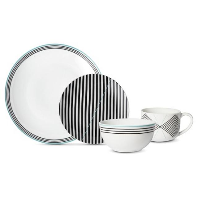 Cheeky® Memphis 16 Piece Porcelain Dinnerware Set - Black and Teal