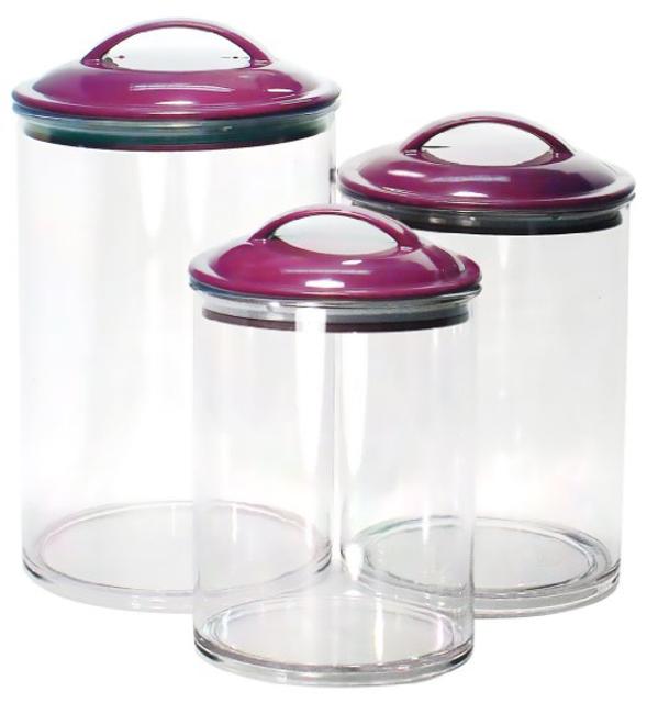 Calypso Basics 3-Piece Acrylic Canister Set, Plum Lids