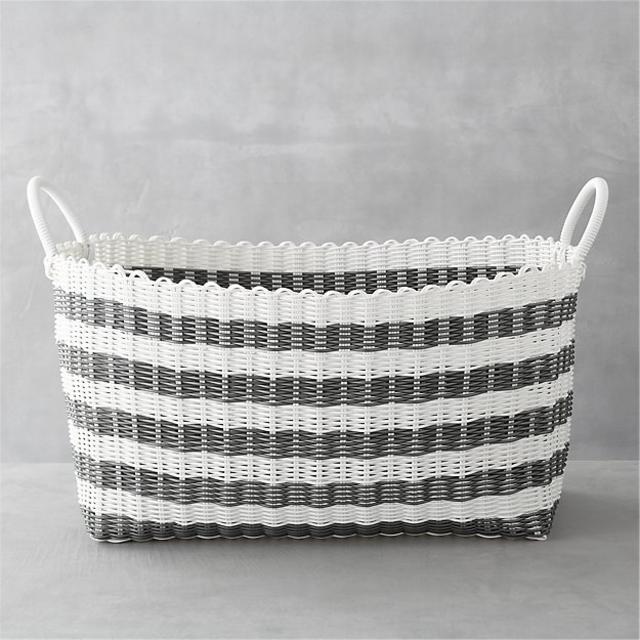 Grey-White Stripe Laundry Hamper