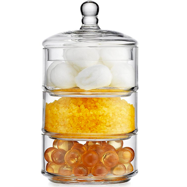 Elegant Home 3 Tier Stackable Clear Glass Candy Dishes / Cookie Holders / Apothecary Jars / Cotton Swab Holder with Lid