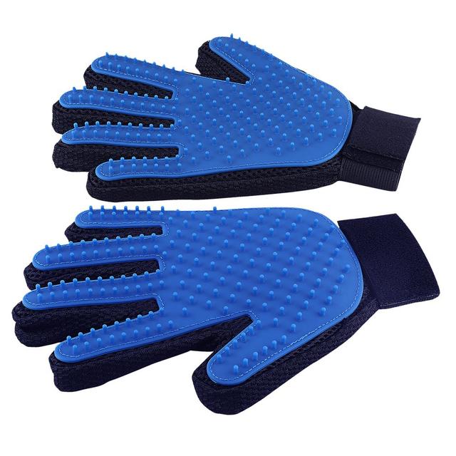 Pet Grooming Glove - Gentle Deshedding Brush Glove - Efficient Pet Hair Remover Mitt - Massage Tool with Enhanced Five Finger Design - Perfect for Dogs & Cats with Long & Short Fur