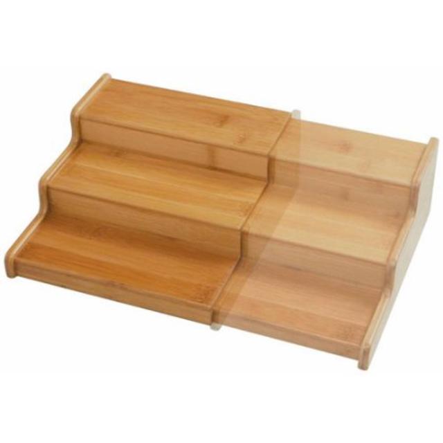 Seville Classics 3-Tier Expandable Bamboo Spice Rack Organizer, Natural