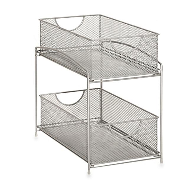 .ORG 2-Tier Mesh Steel Mesh Double Sliding Cabinet Basket in Silver