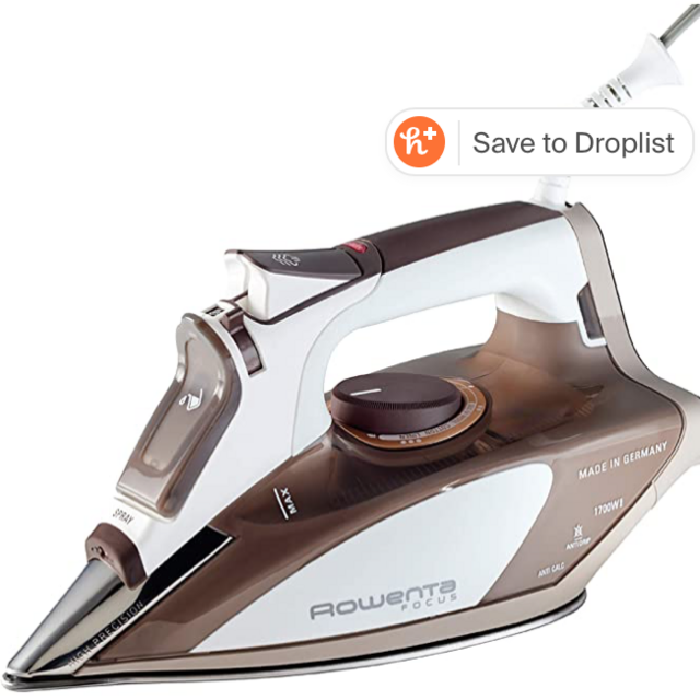 Rowenta DW5080 1700-Watt Micro Steam Iron Stainless Steel Soleplate with Auto-Off, 400-Hole, Brown