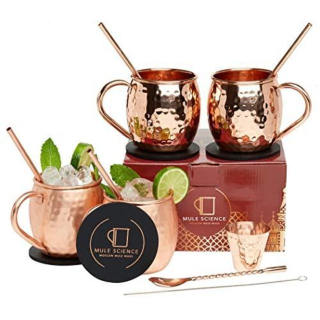 Moscow Mule Copper Mugs - Set of 4 with Accessories