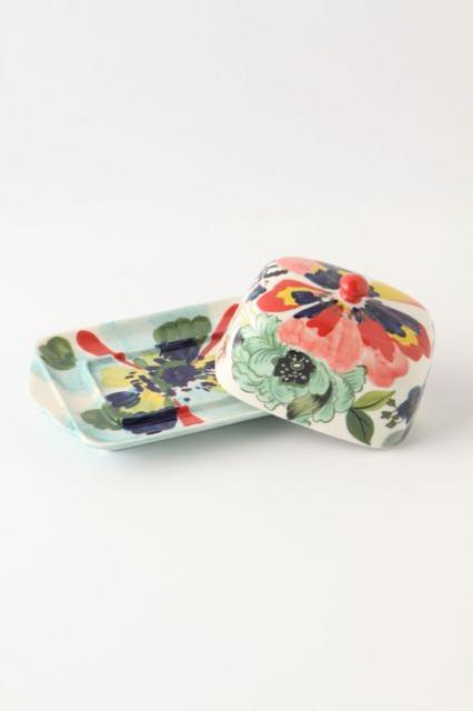 Painted Amaryllis Butter Dish