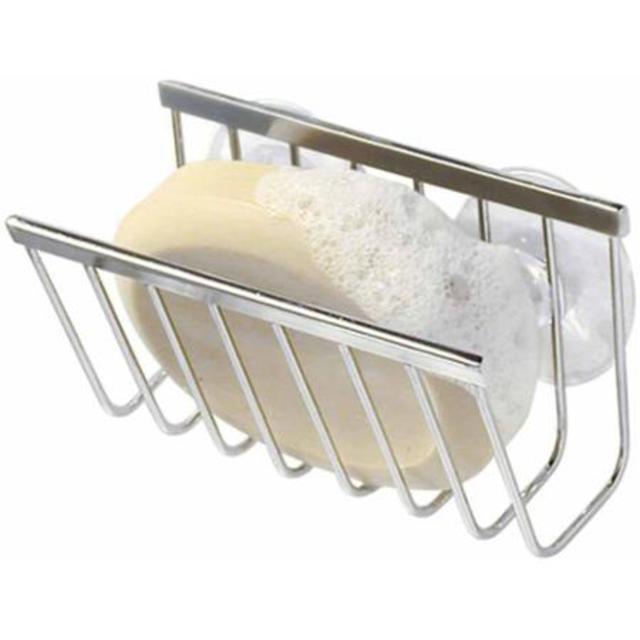 InterDesign Gia Kitchen Sink Suction Holder for Sponges, Scrubbers, Soap, Polished Stainless Steel