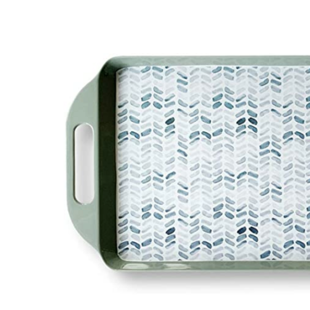 Bowla Melamine Rectangular Serving Tray with Handles (Color: Greenplants), Food Direct Contact, BPA-Free Dishwasher Safe and Environmental Friendly