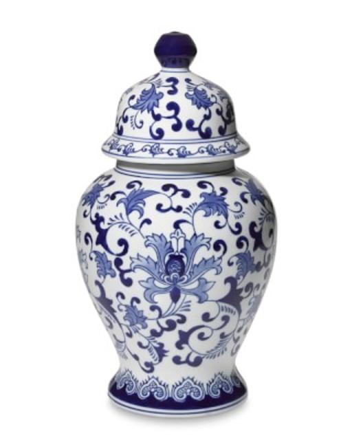 Porcelain Lidded Temple Jar, Small, Blue & White