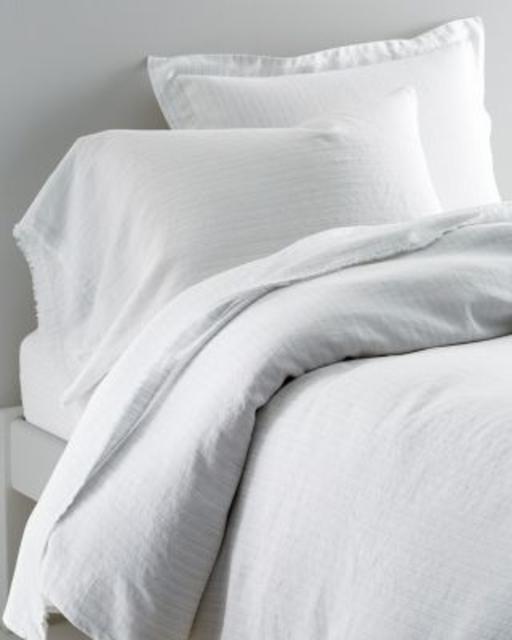 NEW Eileen Fisher Muted-Stripe Linen Bedding pair standard pillow cases, rosewater/white