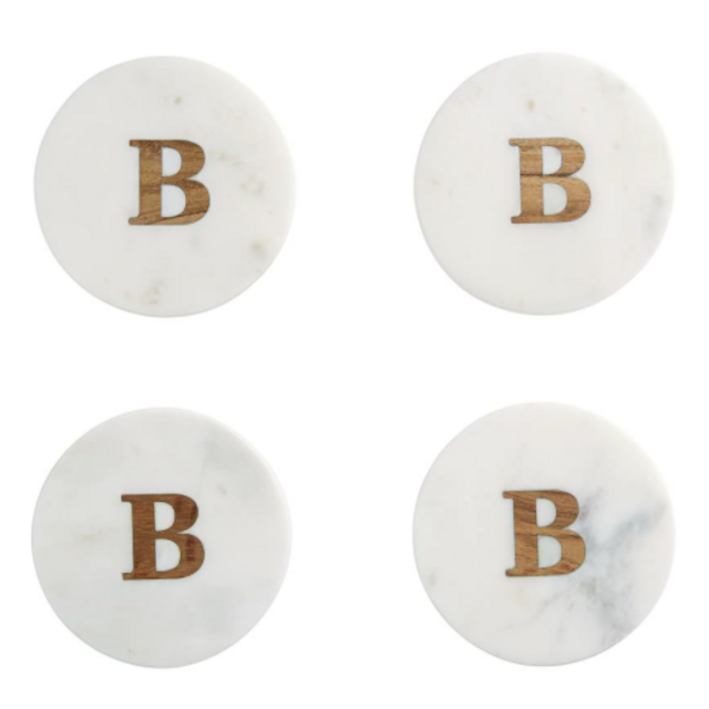 Alphabet Marble & Wood Coasters, Set of 4 "B"